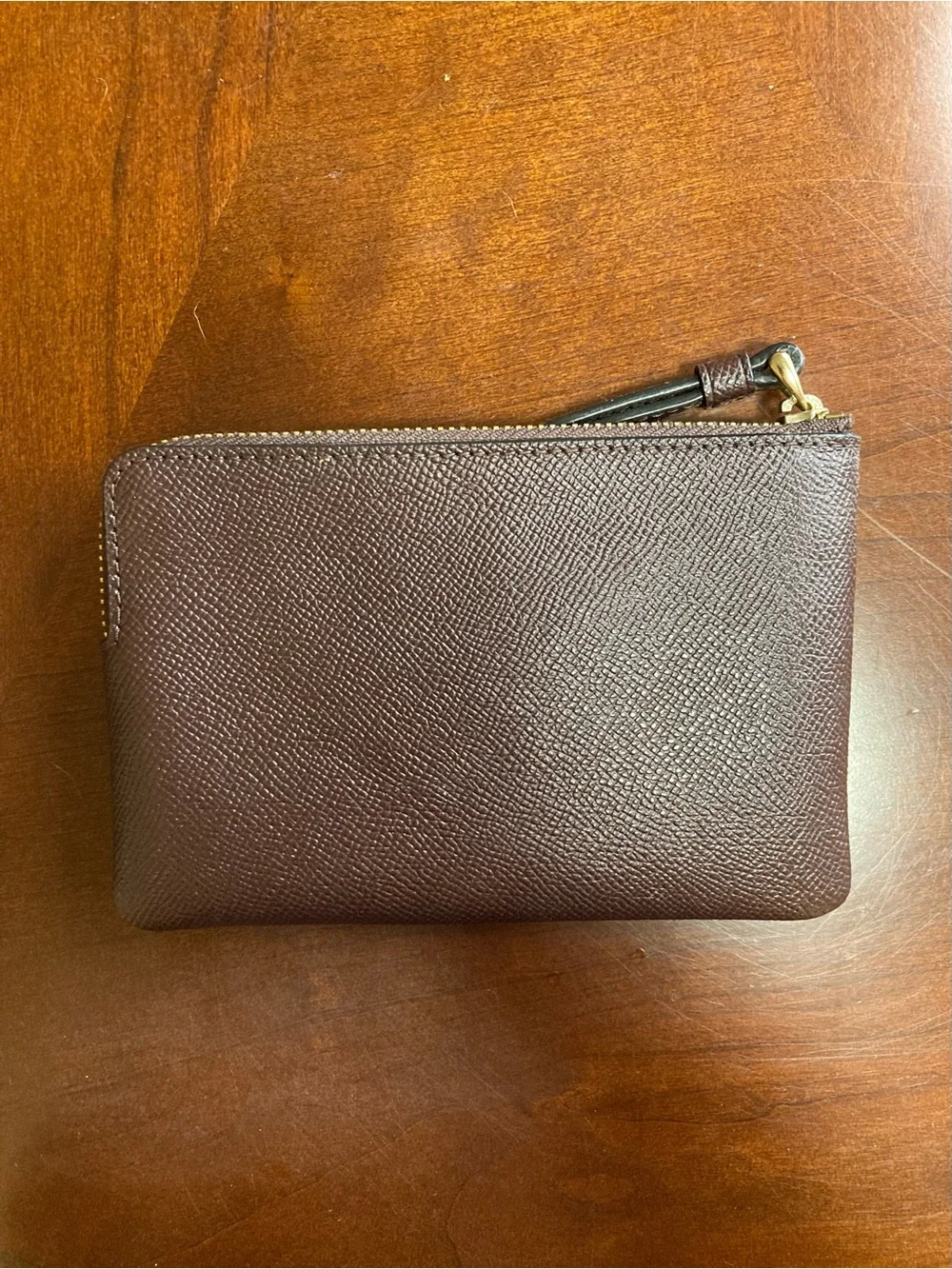 Coach Corner Zip Wristlet Dark Merlot Crossgrain Leather Gold-Tone Hardware